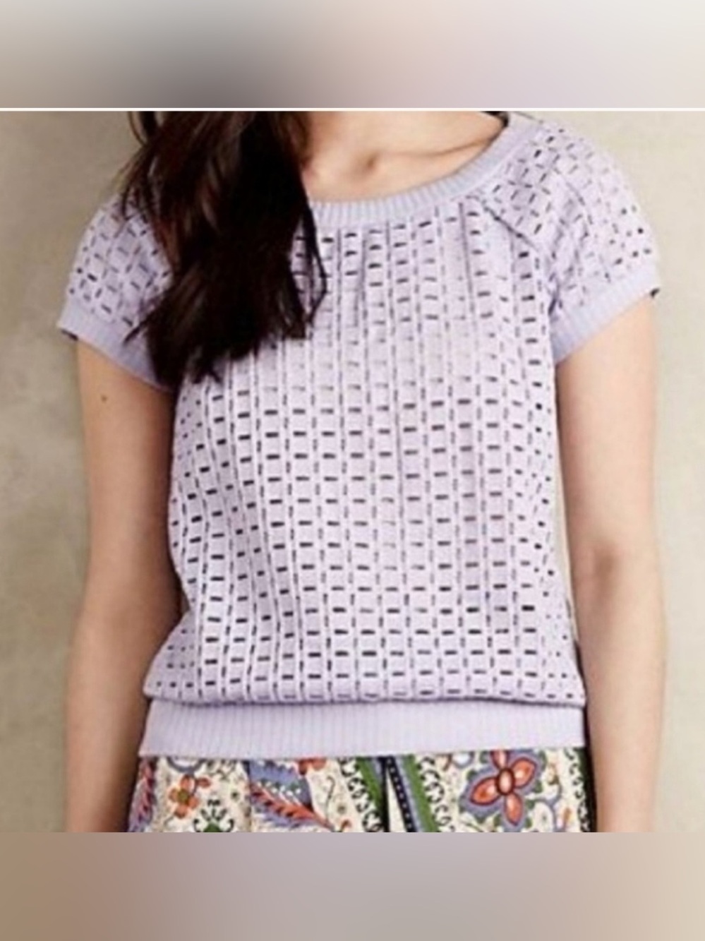 Anthropologie Dara Cutout Lilac Short-Sleeve Knit Top